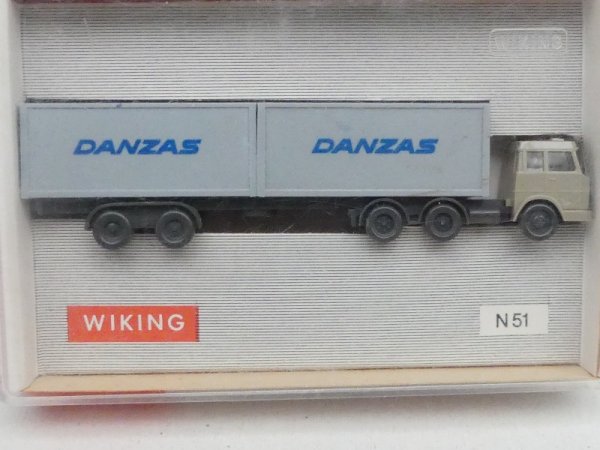 1/160 N Spur Wiking Henschel 2 x 20ft open Top Danzas beige Container-Sattelzug N51