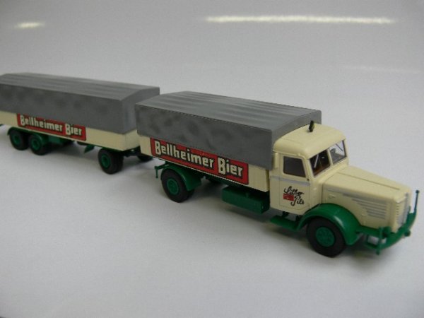 1/87 Büssing 8000 Bellheimer Bier Planen Hängerzug lackiert+bedruckt FD