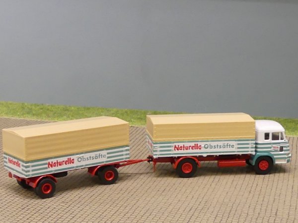 1/87 Brekina Magirus Pluto Naturella Obstsäfte Planen-Hängerzug