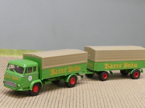1/87 Brekina Magirus Pluto Barre Bräu Planen-Hängerzug