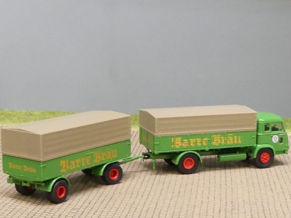 1/87 Brekina Magirus Pluto Barre Bräu Planen-Hängerzug