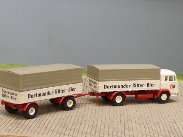 1/87 Brekina Magirus Pluto Dortmunder Ritter Bier Planen-Hängerzug