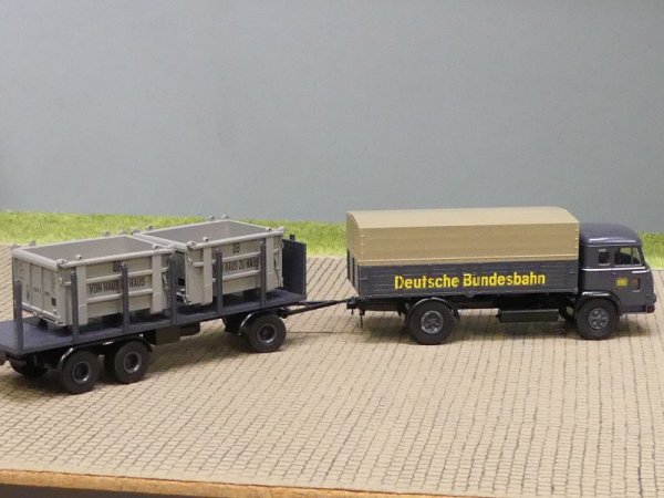 1/87 Brekina Magirus Pluto DB Deutsche Bundesbahn Planen-Rungen-Hängerzug