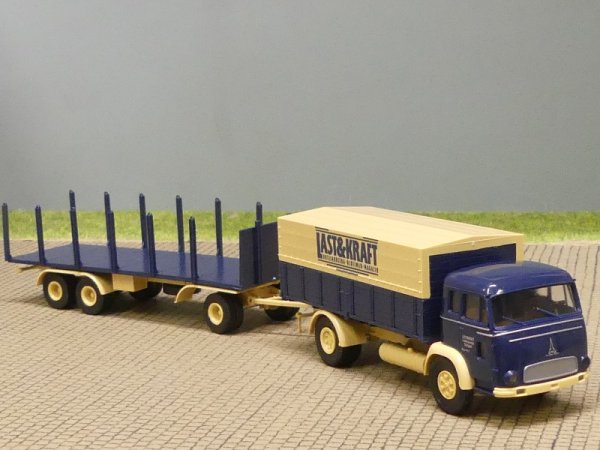 1/87 Brekina Magirus Pluto Last & Kraft Planen-Rungen-Hängerzug