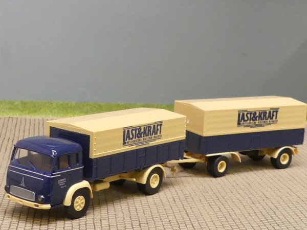 1/87 Brekina Magirus Pluto Last & Kraft Planen-Hängerzug