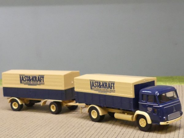 1/87 Brekina Magirus Pluto Last & Kraft Planen-Hängerzug