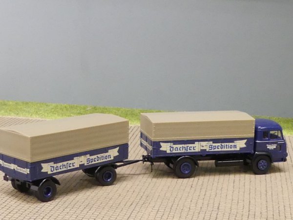 1/87 Brekina Magirus Pluto Dachser Spedition Planen-Hängerzug