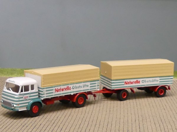 1/87 Brekina Magirus Pluto Naturella Obstsäfte Planen-Hängerzug