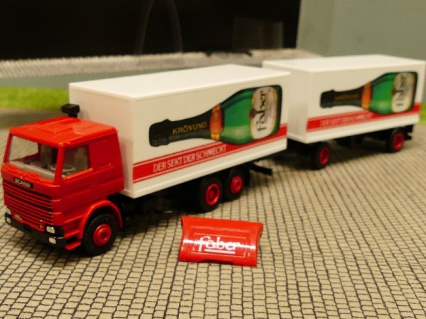1/87 Herpa Albedo Scania 142 Faber SEKT Koffer Hängerzug