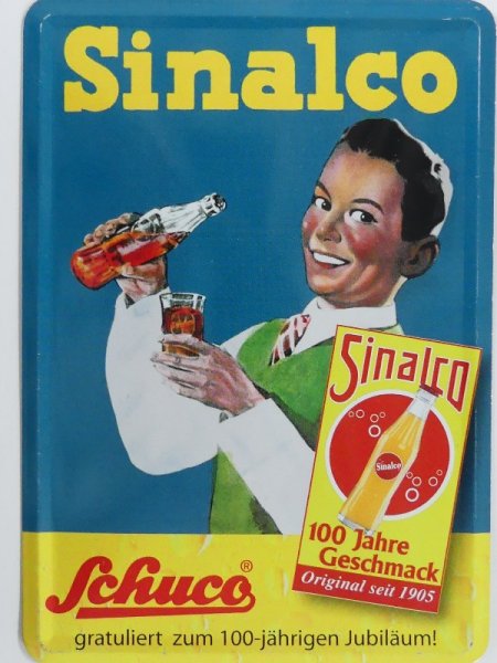 Blechschild Sinalco Schuco gratuliert zum 100-jährigen Jubiläum 10 x 14 cm