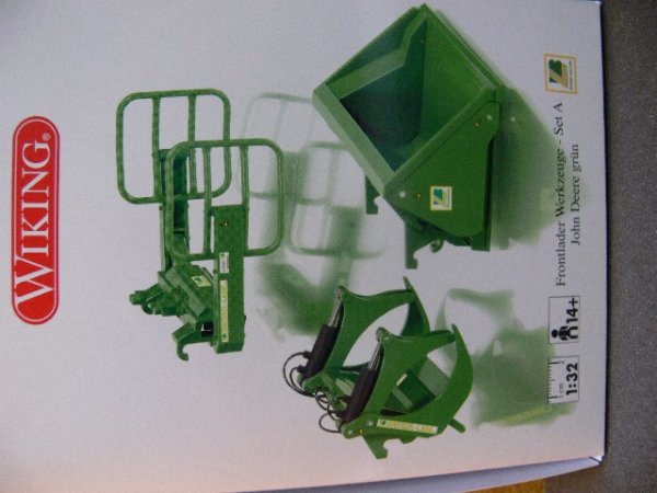 1/32 Wiking 0773 81 Frontlader Werkzeuge Set A John Deere grün