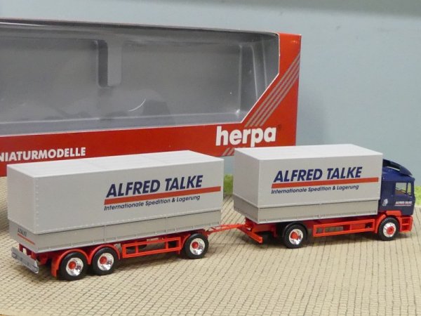 1/87 Herpa MAN F2000 Talke Spedition Pritsche-Plane-Hängerzug