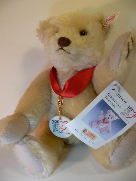 ST 42 Steiff Geburtstags Teddybär 27 cm 100 Jahre Steiff Mohair/Holzwolle