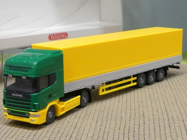 1/87 Wiking Scania 144 grün/gelb/grau Planen-Sattelzug 510 04