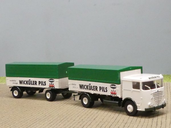 1/87 Brekina Büssing LU 11 Wicküler Pils Hängerzug Sondermodell Reinhardt