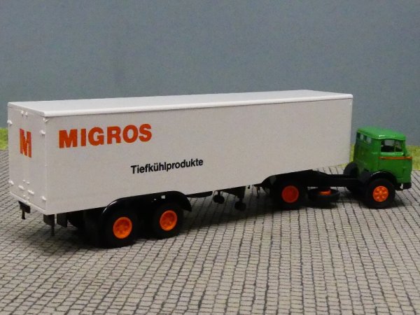 1/87 Brekina MB 328 Migros Schweiz CH Koffer Sattelzug
