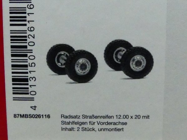 1/87 Herpa Radsätze Straßenreifen 12.00x20 Stahlfelgen für Vorderachse HER87MBS026116
