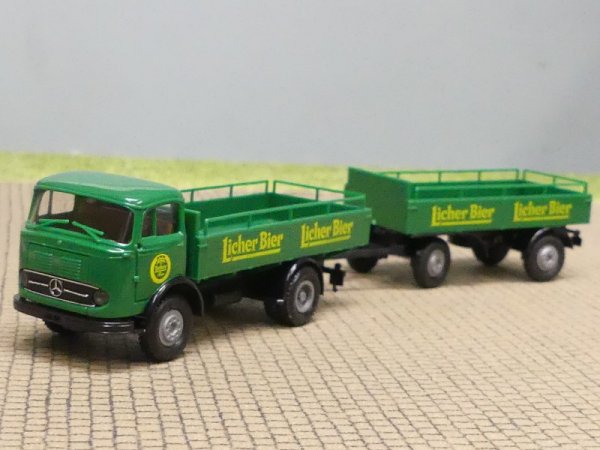 1/87 Brekina MB 328 Licher Bier Bierpritschen-Hängerzug