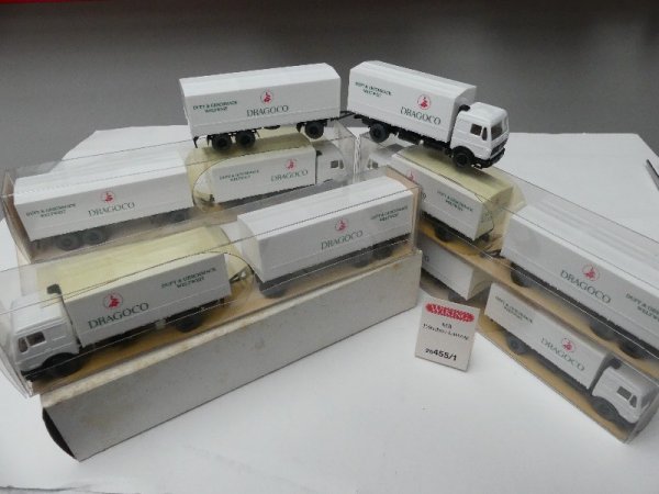 1/87 Wiking Händlerpackung MB NG Dragoco Planen-Hängerzug 5 Modelle 455 10