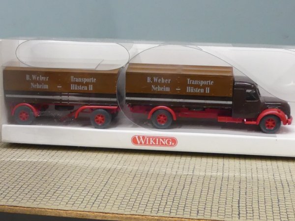 1/87 Wiking Magirus S7500 Weber Transporte Planen-Hängerzug 855 02