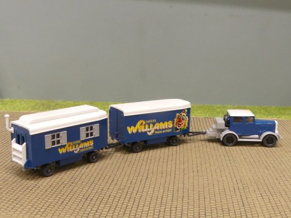 1/87 Wiking Hanomag ST100 Circus Williams mit 2 Hängern 853