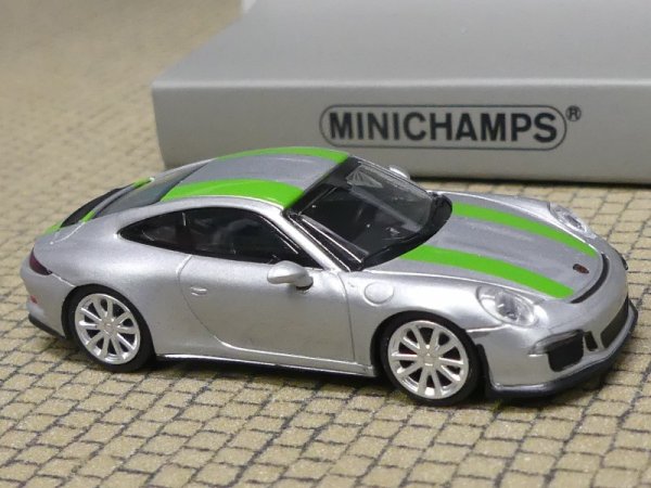1/87 Minichamps Porsche 911 R 2016 silber mit grün Streifen 870 066225