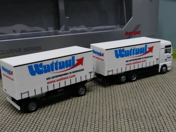 1/87 Herpa MAN TGX XXL Wattaul Wechsel Schiebeplanen Hängerzug 901192