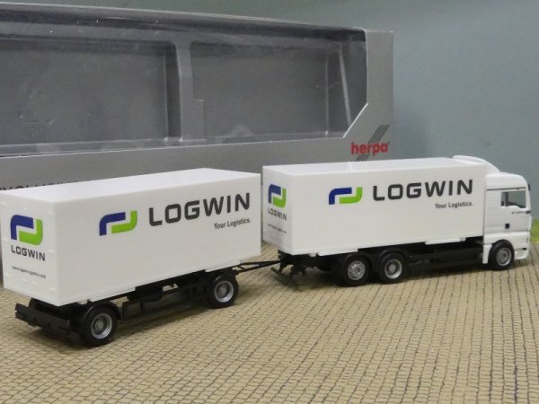 1/87 Herpa MAN TGA Logwin Logistics Wechselkoffer-Hängerzug 297035