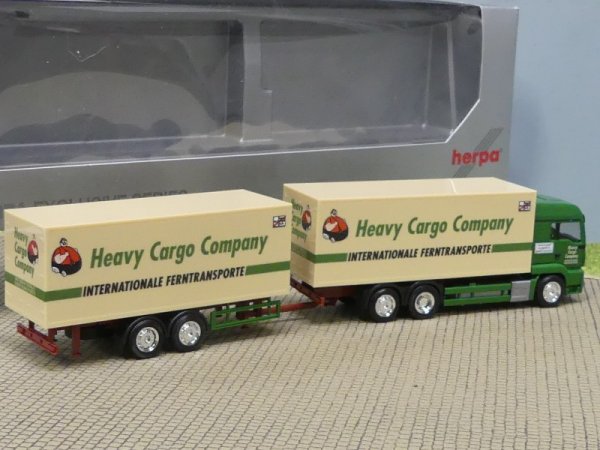 1/87 Herpa MAN TGS LX Heavy Cargo Companie Tandem Koffer-Hängerzug 911580
