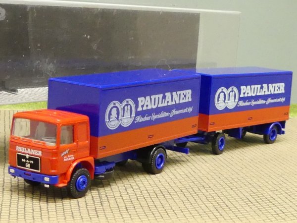 1/87 Albedo MAN F80 Paulaner Bier Koffer-Hängerzug