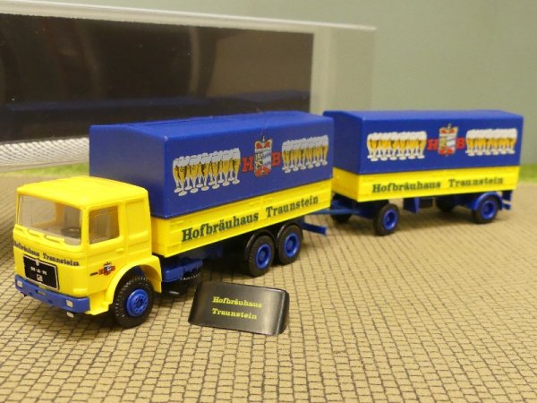 1/87 Albedo MAN F80 Hofbräuhaus Traunstein Koffer-Hängerzug