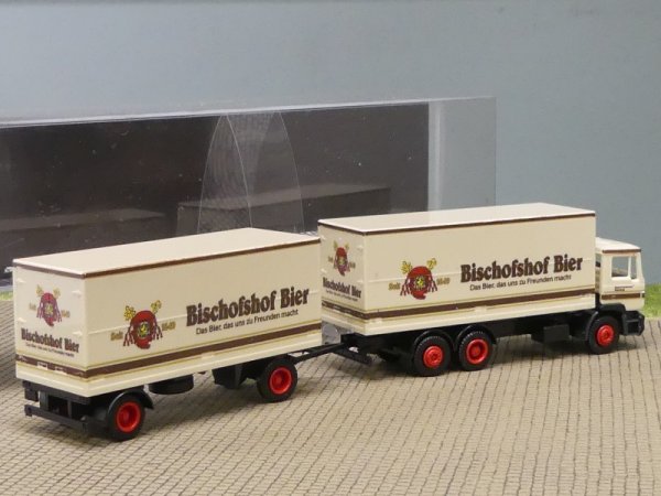 1/87 Albedo MAN F90 kurzes Fahrerhaus Bischofshof Bier Koffer-Sattelzug