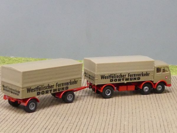 1/87 Brekina MB 333 Westfälischer Fernverkehr + Lenkachse Planen-Hängerzug
