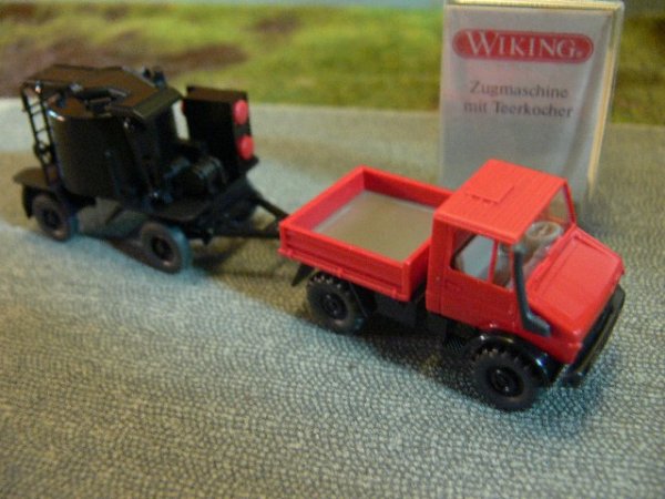 1/87 Wiking Unimog + Gussasphaltkocher rot 405 A