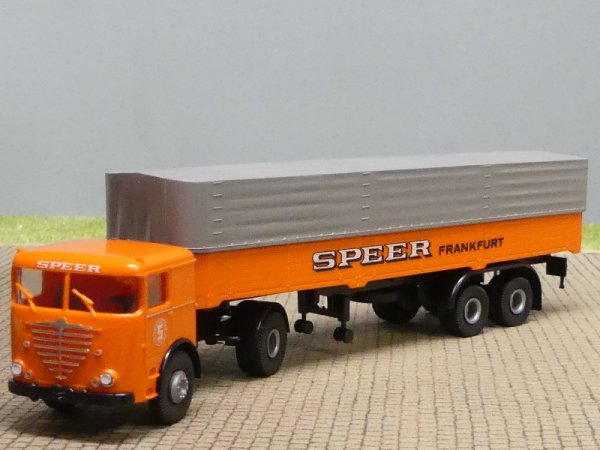 1/87 Brekina Büssing LS 11 Speer Frankfurt orange Planen-Sattelzug