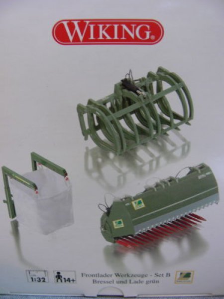 1/32 Wiking Frontlader Werkzeuge Set B Bressel und Lade grün 773 84