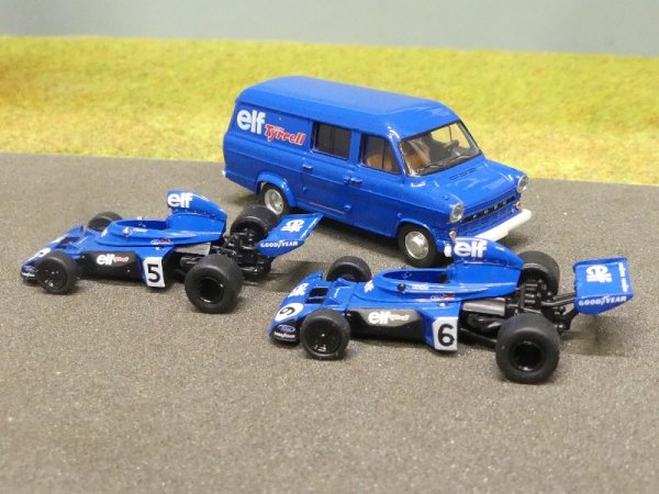 1/87 Brekina Tyrrell 006 Ford Transit + Tyrrell#5 + #6 SET 22871