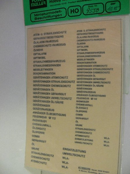 1/87 Müller Decals Feuerwehr Chemieschutz etc. 9550