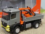 1/87 Herpa MB Arocs M Dreiseitenkipper mit Ladekran und Zweischalengreifer grau/gelb 315906