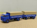 1/87 Brekina Henschel HS 16 Mönchshof Bräu Kulmbach Planen-Hängerzug 82231
